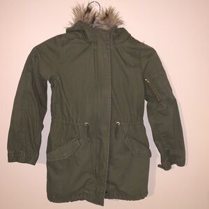 Gap Kids Olive Green Faux Fur Hooded Jacket/Coat Size Small